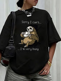 Women's T-Shirt Sorry I Cant Im Very Busy Cozy Sloth With Coffee Mug Wearing Glasses