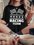 Women's T-Shirt Bold Racing Flags With Crisp Lettering Over Classic Black Shirt