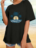 Women's T-Shirt Golden Sunset Reflections With Palm Trees And Calm Sea