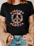Women's T-Shirt Peace Love Colorful Groovy Flowers Forming A Classic Peace Symbol