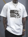 Men's T-Shirt Fishing Rods And Fish With American Flag Visual Theme