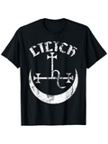 Men's T-Shirt Distressed White Crescent Moon With Gothic Letters And Cross Design