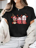 Women's T-Shirt Hot Chocolate With Whipped Cream Hearts And Coffee Mugs Love Drink