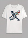 Men's T-Shirt Splashing Colors In Motion With Baseball Player Hitting Vibrant Ball