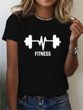Women's T-Shirt Fitness Pulse Line With White Barbell Centered Graphic