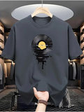 Men's T-Shirt Reflecting Ripples Under Vinyl Record Moon Lake