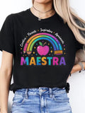 Women's T-Shirt Colorful Rainbow With Glitter Stars And Heart Featuring Teacher Theme Maestra