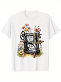Men's T-Shirt Pedal To The Metal Vintage Sewing Machine With Colorful Flowers Blooming Surrounding Table