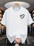 Men's T-Shirt Minimalist Black Heart Outline Graphic White T Shirt