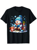 Men's T-Shirt Cozy Winter Snowflakes With Plant Books And Hot Chocolate Snowman