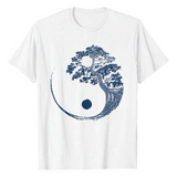 Men's T-Shirt Ancient Yin Yang Symbol With Flourishing Tree Centered On White Shirt