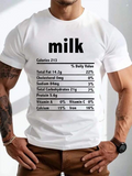 Men's T-Shirt Milk Nutrition Facts With Black Letters On White Tee