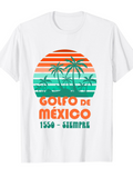 Men's T-Shirt Colorful Tropical Striped Sunset With Palms On The Calm Beach