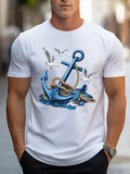 Men's T-Shirt Seaside Adventure With Majestic Anchor And Soaring Seagulls Anchor