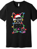 Men's T-Shirt Christmas Lights And Santa Hat On Playful Bulldog
