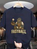 Men's T-Shirt Fastball Vintage Baseball Catcher With Glove And Helmet