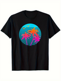 Men's T-Shirt Vibrant Neon Sunset With Palm Trees And Soaring Birds Scene