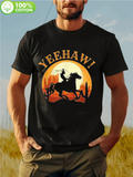 Men's T-Shirt Yeehaw Sunset Silhouette With Cowboy Riding Galloping Horse And Cacti