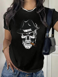 Women's T-Shirt Smoking Skull With Classic Fedora Surrounded By Wisps Of Rising Smoke