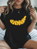 Women's T-Shirt Yellow Playful Cartoon Letters Banana Text With Bold Curved Shape Banana
