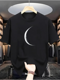 Men's T-Shirt Shimmering Silvery Crescent Moon On Midnight Black Fabric Moon