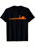 Men's T-Shirt Orange Sunset Silhouette With Bowhunter Resting In Grassy Field