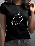 Women's T-Shirt Minimalist White Lines With Flowing Soft Contours Depicting Female Face