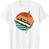 Men's T-Shirt Retro Sunset With Cassette Tape And Pencil