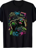 Men's T-Shirt Retro Neon Game Controllers Among Colorful Classic Handheld Devices