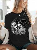 Women's T-Shirt Mystical Woman With Intricate Hat Holding Skull Surrounded By Flowers