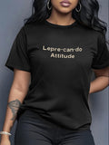 Women's T-Shirt Lepre Can Do Attitude Confident Text Printed Simple Black T Shirt