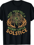 Men's T-Shirt Have Yourself A Merry Little Solstice Vintage Flora Wreath With Leafy Green Pentagram