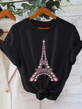 Women's T-Shirt Pink Gemstones Arranged In A Shimmering Eiffel Tower Design