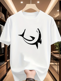 Men's T-Shirt Simple Bold Black Shark Illustration On Crisp Cotton White Shark