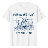 Men's T-Shirt Follow The Word Not The Herd With Fluffy Sheep Grazing On Open Meadow