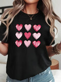 Women's T-Shirt Pastel And Vibrant Scribbled Hearts Pattern On Black Shirt Heart