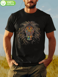 Men's T-Shirt Wild Colorful Brush Strokes Mane Glowing In Evening Sunlight Lion