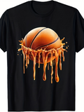 Men's T-Shirt Melting Orange Liquid Splash Dripping Over Shiny Basketball