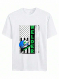 Men's T-Shirt Vertical Green Lettering With Worker And Striped Pattern Welder