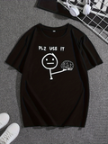 Men's T-Shirt Plz Use It Cartoon Figure Holding A Brain Graphic