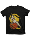 Men's T-Shirt Retro Pinup Witch Sitting On Halloween Pumpkin