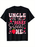 Men's T-Shirt Uncle Of The Berry Sweet One Surrounded By Cute Hearts With Playful Strawberry Design