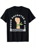 Women's T-Shirt Proud Daughter Of An Immigrant Raised Fist With Green Bandana And Bold Text