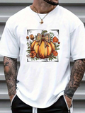 Men's T-Shirt Autumn Flowers And Leaves With Orange Ribbon Pumpkin