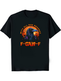Men's T-Shirt With All Due Respect Glaring Orange Sunset With Blue Feathered Crow