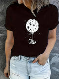 Women's T-Shirt Floating Astronaut Under Full Moon Balloon In Starry Night Sky