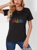Women's T-Shirt Colorful Glitter Sparkle Pattern With Rainbow Brightly Lit Trees