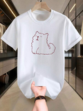 Men's T-Shirt Fluffy Red Outline Silhouette Among Minimalist White Space Cat