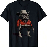 Women's T-Shirt Western Fashionable Pug Wearing Cowboy Hat And Holding Pistols Dog