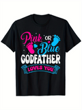 Men's T-Shirt Pink Or Blue Godfather Loves You With Heart And Baby Footprints